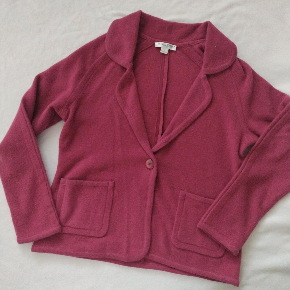Pendleton Petite Boiled Lambswool Blazer L NEW Berry Pink Winter Jacket